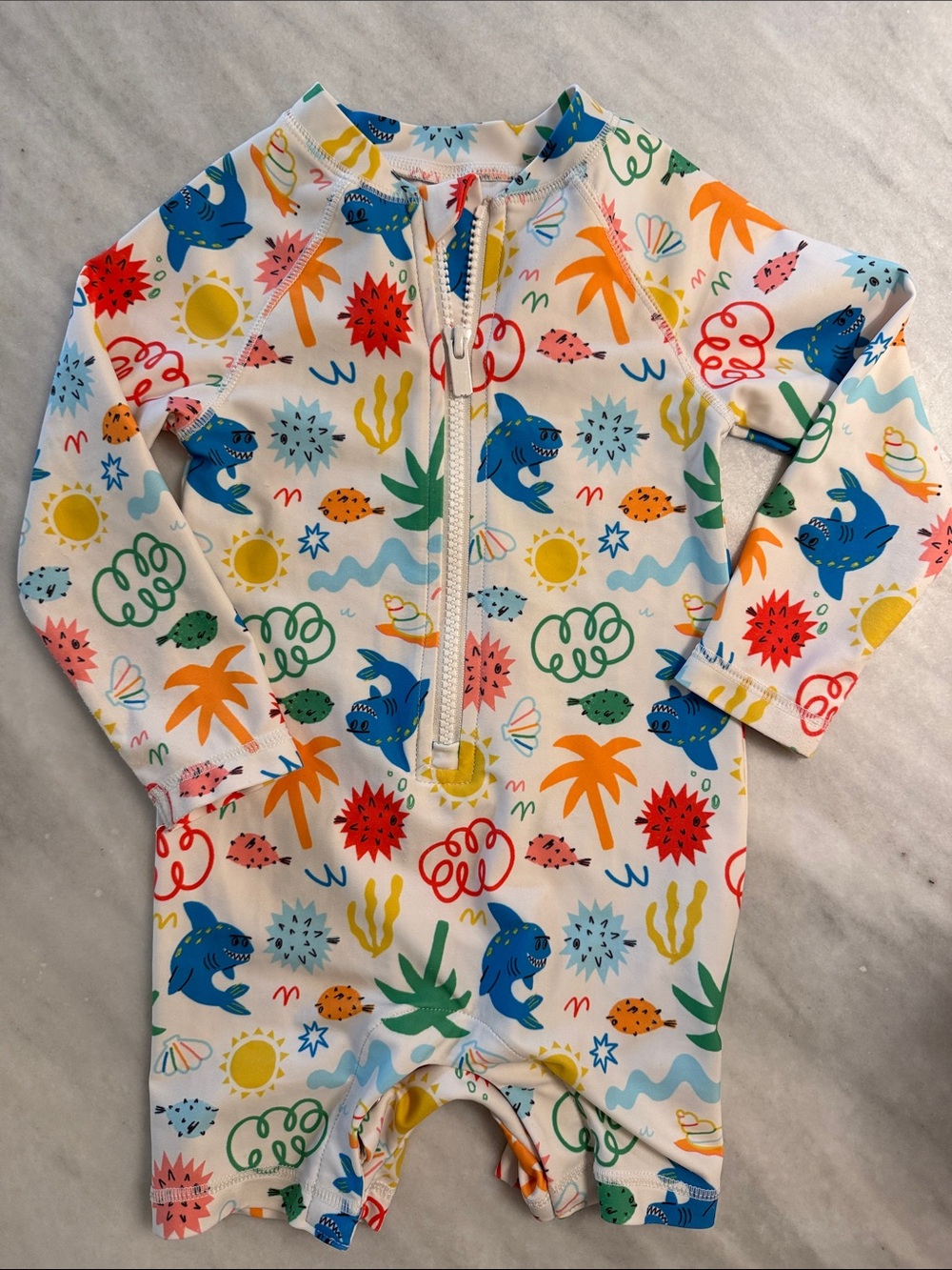 Old Navy White Shark & Sea Life Zip Front Kids Swim One-Piece